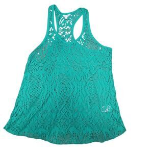 Aeropostale Women’s Tank Top Large Green Crochet Lace Eyelet Sheer Racerback